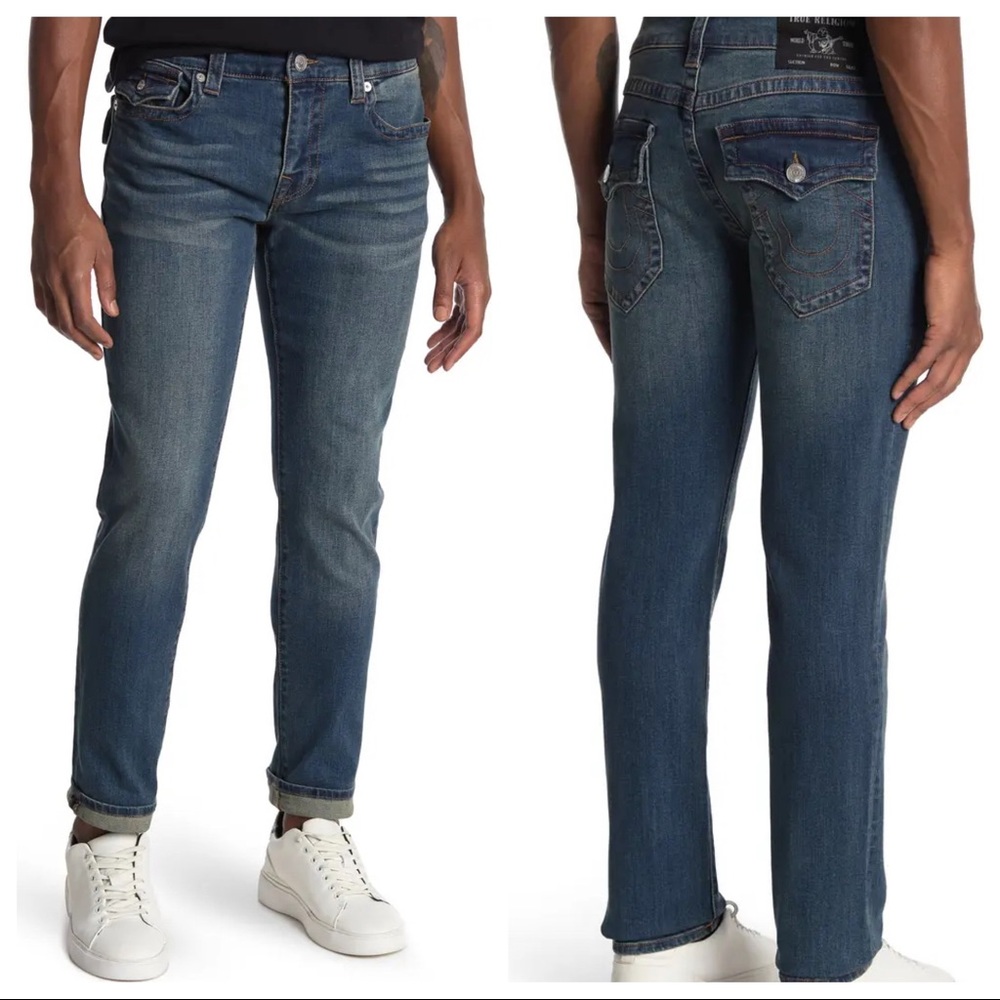 TRUE RELIGION 105647 Dark Indigo Rocco Flap SN Relaxed Skinny Jeans‎
